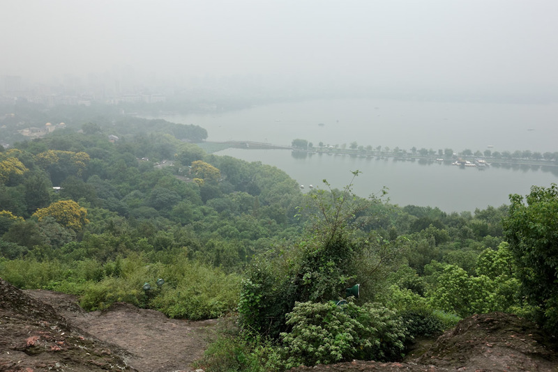 China-Hangzhou-Buddha-West Lake-Hiking - Looking down on the west lake, through the pollution. Today its not really rainy so it is just smog!