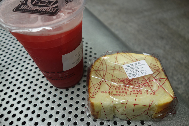 China-Hangzhou-Shanghai-Train - The train station has almost no food. Well theres a KFC but I stand by my statement! The best I could do was a slice of sponge cake and watermelon jui