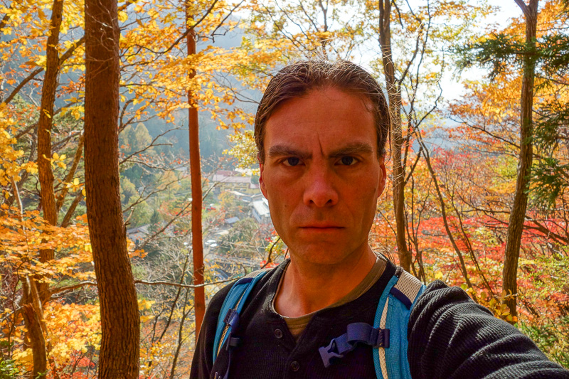 Japan-Sendai-Hiking-Omoshiroyama-Autumn Colors - Same photo, but now me. Shopped myself in.