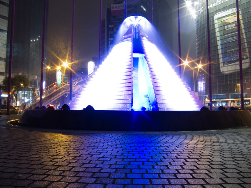 Japan and Taiwan March 2012 - A glowing waterfall shaped like a pyramid? Well of course I will take a long exposure.