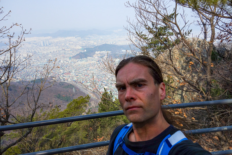 Korea again - Incheon - Daegu - Busan - Gwangju - Seoul - 2015 - I couldnt find anywhere to set my camera down for the regular pose, so an arm length selfie is the best I could do. Thats enough mountain photos for t