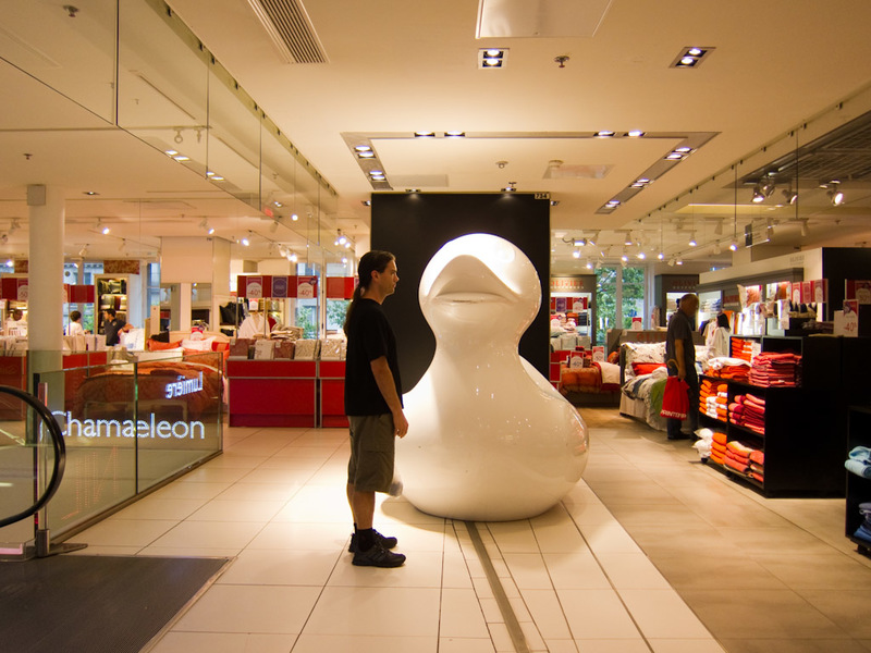 London 3 - June/July 2010 - Me and my new best friend the duck hung out for a while in this high end store. Please remember how ridiculous I must look setting up my camera on the