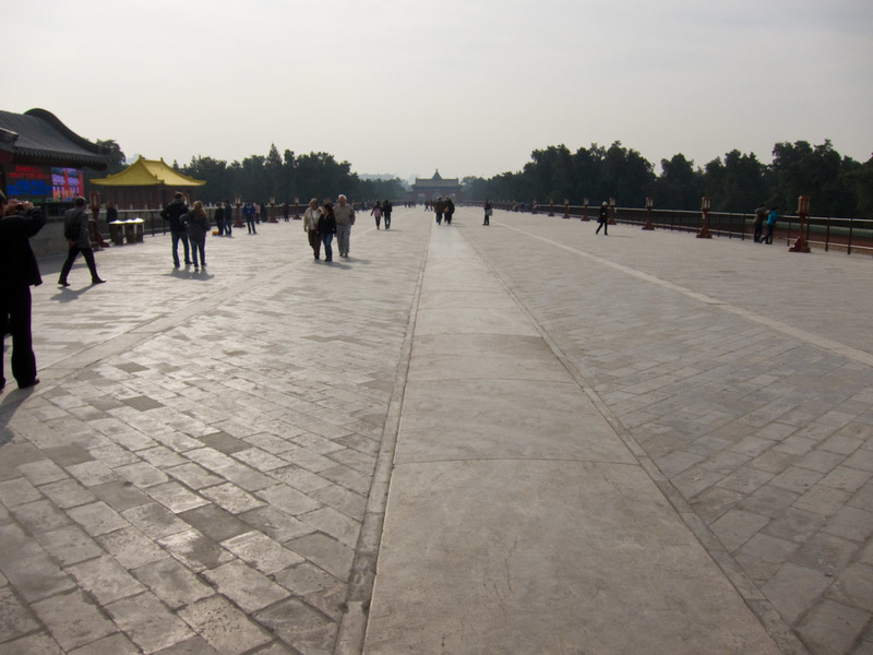China-Beijing-Temple of Heaven - Walkway to the next part of the temple, part of it was being re laid, and the sealer was being applied by an army of old folks.