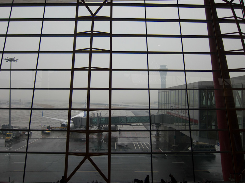 China-Beijing-Airport-Train-Lounge - Not a lot I can see out the window due to fog unfortunately.