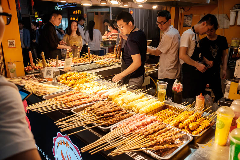 The great loop of China - April 2018 - Various meats on sticks for your dining pleasure. Maybe dog! Who knows?