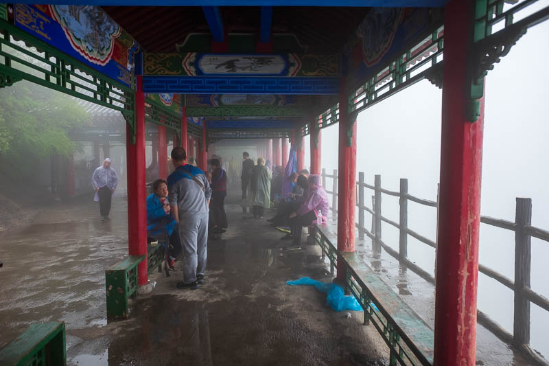 China-Hiking-Rain-Huashan-Soldiers Path - And here is the summit of the North peak, so much fog.