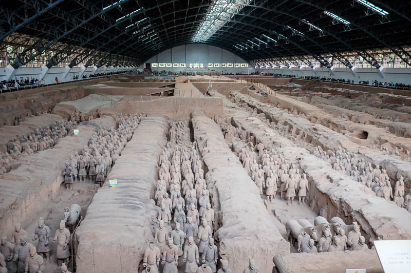 China-Xian-Terracotta Army - And here they are. Everyone has seen the photo before. The shed over the top is also impressive. I believe the roof of the tomb was originally just ab