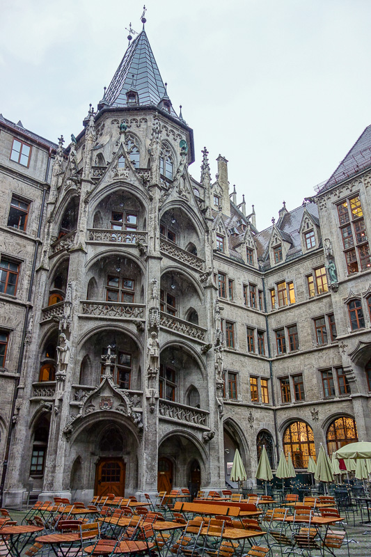 Germany-Munich-Rain - Lots of buildings that appear to be churches have passages to courtyards such as this, where they turn out to be places to drink beer instead.