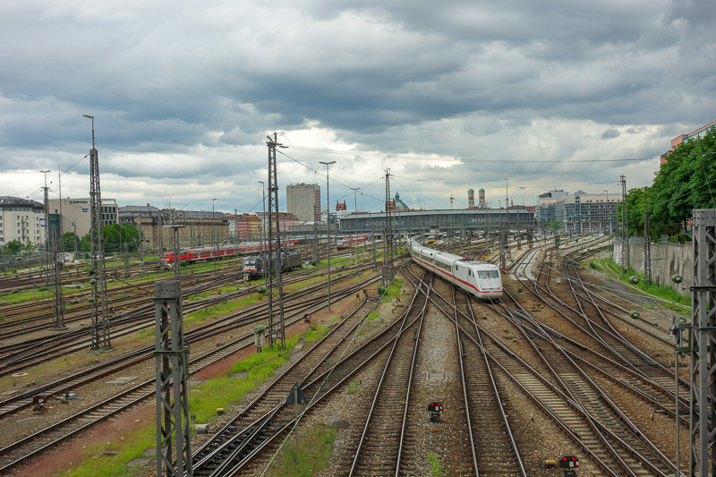 London / Germany / Austria - Work & Holiday - May and June 2016 - The path to beer hall number 2 crossed over the tracks. No rain this afternoon despite very threatening clouds. It is quite warm and I guess a little 