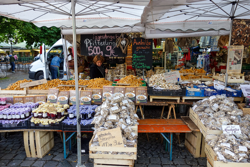 London / Germany / Austria - Work & Holiday - May and June 2016 - More likely grown in Germany are all these mushrooms. I would be afraid to eat them though. Who knows if the person selling them knows which are good 