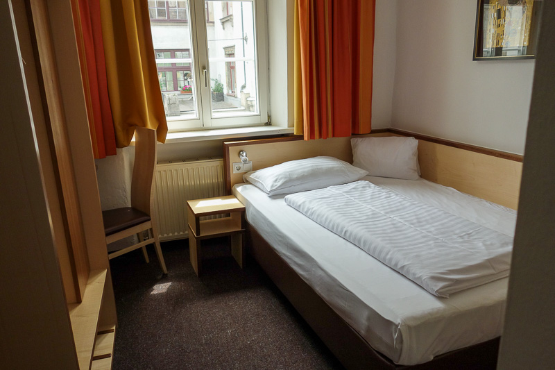 Germany-Garmisch Partenkirchen-Austria-Innsbruck - Finally, this is my hotel room. Its small but fine by me. The bed is actually quite large, the internet works, the bathroom is modern, theres a single