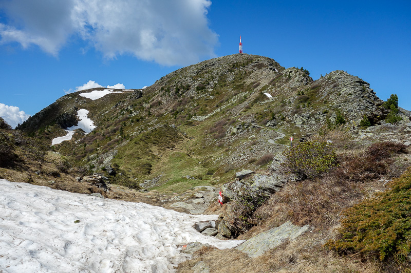 Austria-Innsbruck-Hiking-Patscherkofel - With the summit in site, ice started to reappear, despite it being 25 degrees. I was in shorts and t-shirt.