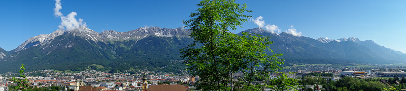 Austria-Innsbruck-Hiking-Patscherkofel - Now we do the panoramas. 1 of 4, from the lower down 'panorama' area. The mountain range across the valley is the one that towers over the city.