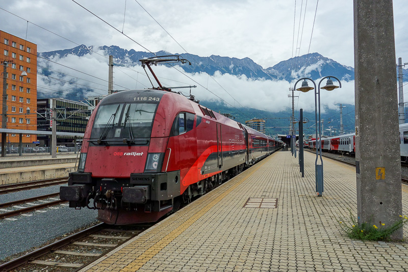 Austria-Innsbruck-Salzburg-Train - This is the train I had all to myself. It is very long. It briefly went fast too, but then there was track work and about a thousand guys in orange ju