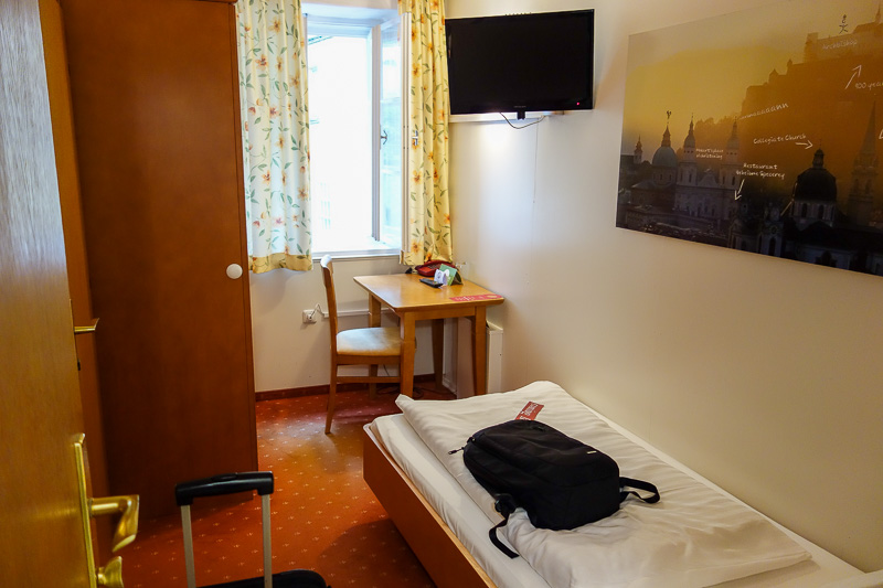 Austria-Innsbruck-Salzburg-Train - And now in all its glory, my mini hotel room. The wifi is blazing fast.