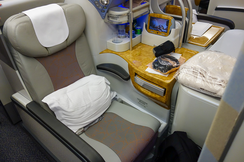 Melbourne-Emirates-Airbus A380-Business Class - My seat in all its glory.