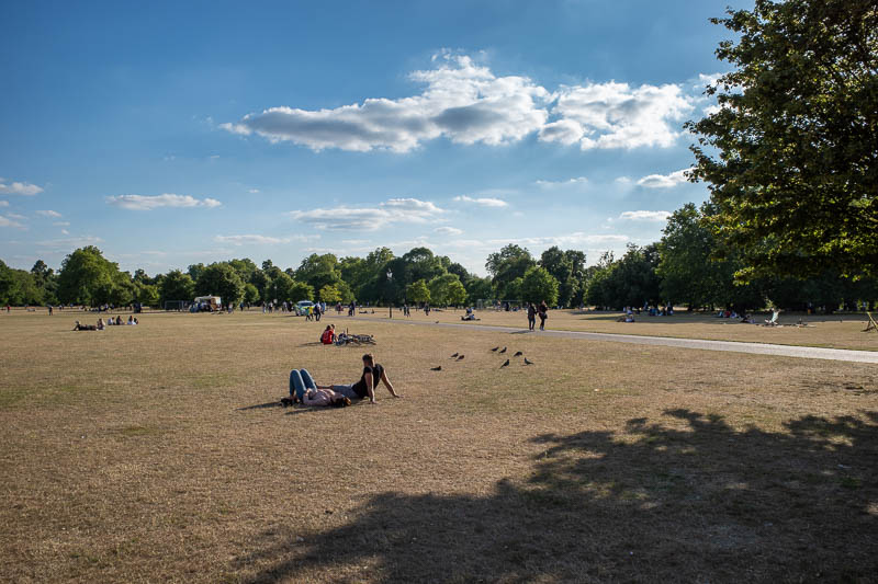 England-London-Hyde Park - Here is Hyde Park. You are allowed on the grass, hence it is dead. In France you are not allowed on the grass, only on the gravel. So pick your side, 