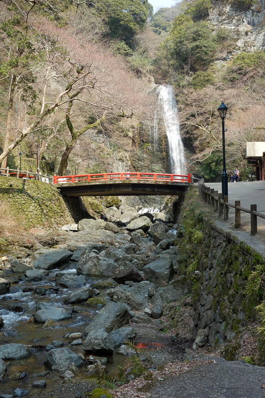 Japan-Osaka-Shrine-Hiking-Tokai-Minoh - First glimpse of the waterfall. There are many such bridges crossing the stream for the entire journey.