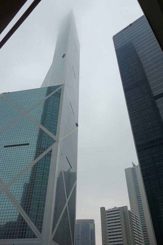 Hong Kong-The Peak-Fog - The top of the HSBC building dissappearing into the clouds.