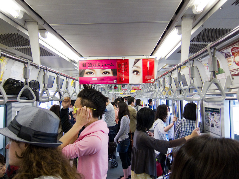 Japan-Tokyo-Akihabara-Ueno - The inside of a train on the Yamamote line, not particularly crowded, I would imagine you would feel a lot more crowded if you are small. As a fat whi