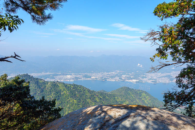 Japan-Hiroshima-Hiking-Miyajima - Smog layer looking back to the mainland.