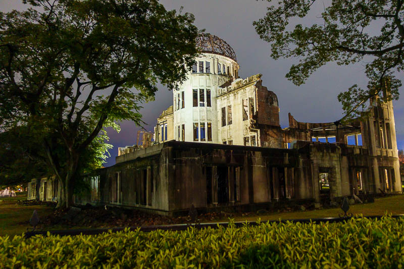 Japan-Hiroshima-Museum - Here is the atomic bomb dome. Handheld at night with my crap camera.