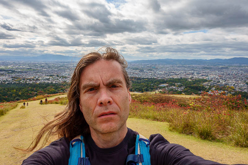 Japan-Nara-Mount Kasuga-Hiking - Behold, my head. It was a bit windy along this ridge.