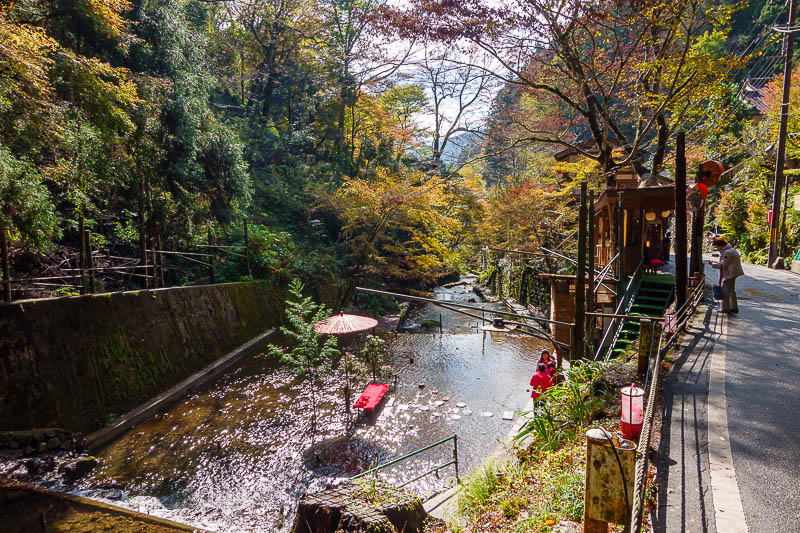 Japan-Kurama-Kibune-Hiking - Here you can see a picnic spot in the actual stream.