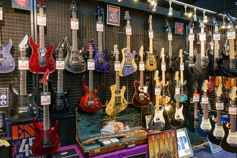 Japan-Tokyo-Ochanomizu-Nakano - Big Boss is still the place to order custom made ESP guitars, but they no longer have all the strange solid gold crucifix and diamond encrusted ones o