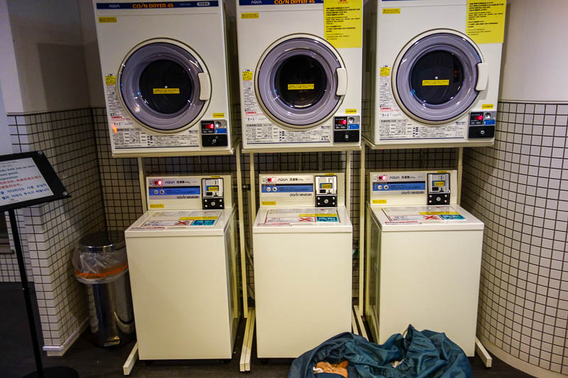 Japan 2015 - Tokyo - Nagoya - Hiroshima - Shimonoseki - Fukuoka - And finally, heres my washing machine station. Now trying on damp pants to see how much they have shrunk.