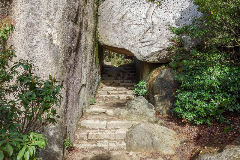 Japan-Hiroshima-Miyajima-Hiking-Mount Misen - A sure sign I was about to be at the top, some boulders and a tunnel.