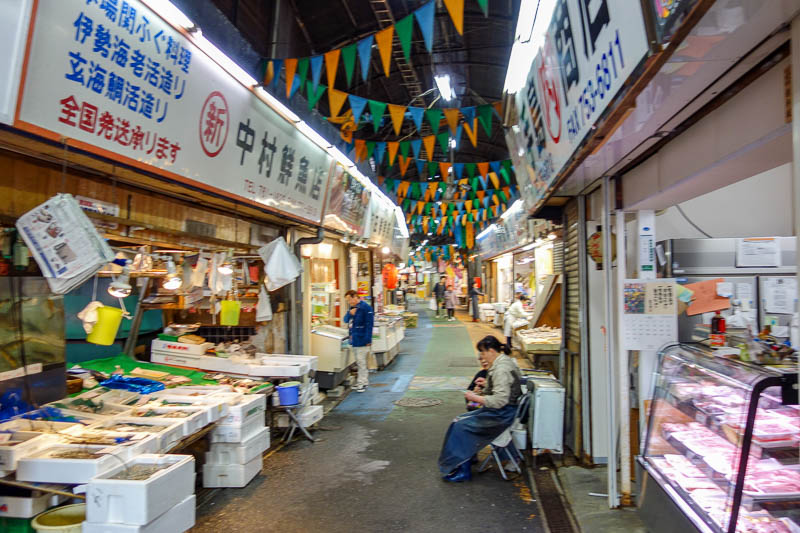 Japan 2015 - Tokyo - Nagoya - Hiroshima - Shimonoseki - Fukuoka - And of course, theres a nearby fish market, where you can can buy live fish, dead fish, dried fish, liquified fish, fish cakes, fish cookies, fish bal