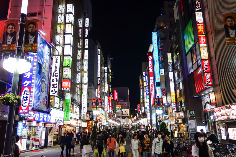 Japan-Tokyo-Narita-Shinjuku - My hotel is at the end of this street, also first photo of neon madness, expect more.