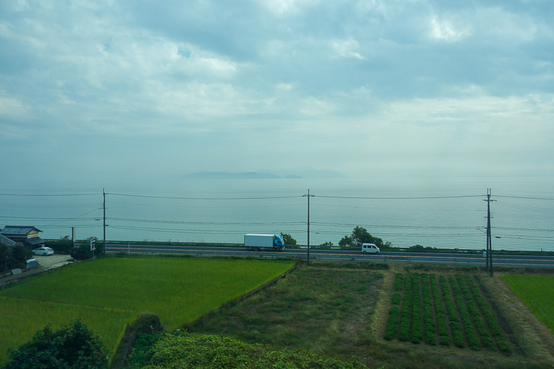 Japan-Kanazawa-Kyoto-Train - The lake. The view of the islands in the lake is one of the top views of Japan. Instead we get to see a haze of sulfur bi fluro triphoxillate.