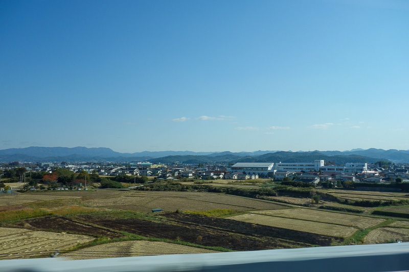 Visiting 9 cities in Japan - Oct and Nov 2016 - Todays random photo from a moving train. Today I had a view, and the guy next to me slept and did not care about the blind being up. Refreshing behavi