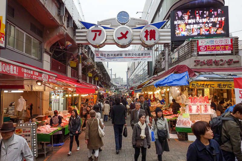 Visiting 9 cities in Japan - Oct and Nov 2016 - And this is fresh food street, where people will hold a slice of rock melon (cantelope) and scoop the flesh out with chopsticks, then try and get wet 