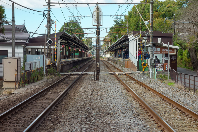 Visiting 9 cities in Japan - Oct and Nov 2016 - Kita-Kamakura station. The bathrooms are past the guard and the barriers, so just walk up the tracks and hop up onto the platform! Make sure no train 