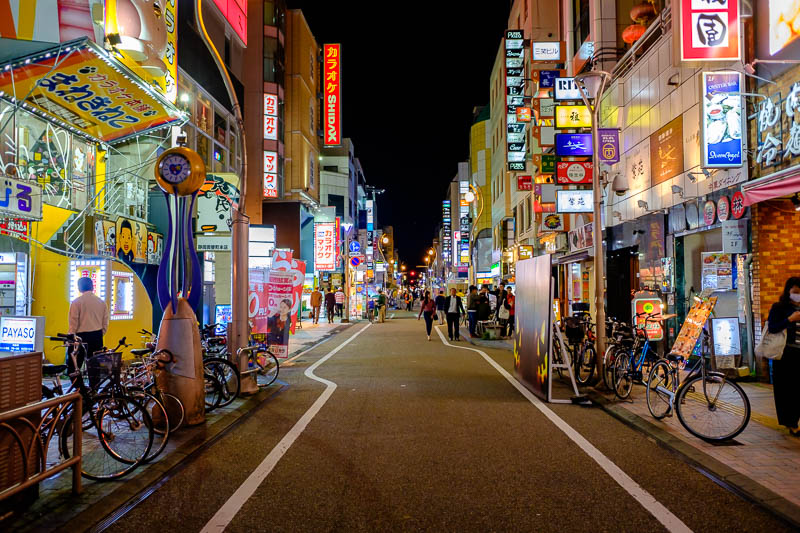 Japan-Shizuoka-Shrine-Food-Ramen - Here is one half of the busy night life street. Its Friday night so its closed off. There are a few signs up saying its the official Halloween street 