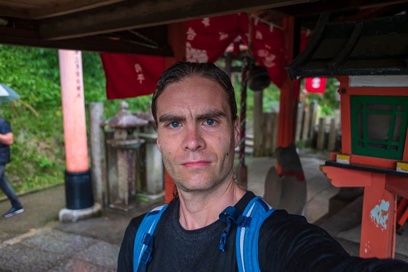 Back to Japan for even more - Oct and Nov 2017 - A very wet me, not looking too wet in the photo, although there appears to be leaf or a leech on my cheek, or maybe its on the camera lense. Why do I 