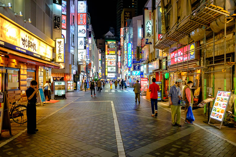 Japan-Tokyo-Shibuya-Shopping Street-Ramen - The streets behind my hotel in Ikebukuro are bright and colorful, but not too busy, however it is Monday night. When I came back later the local yakuz