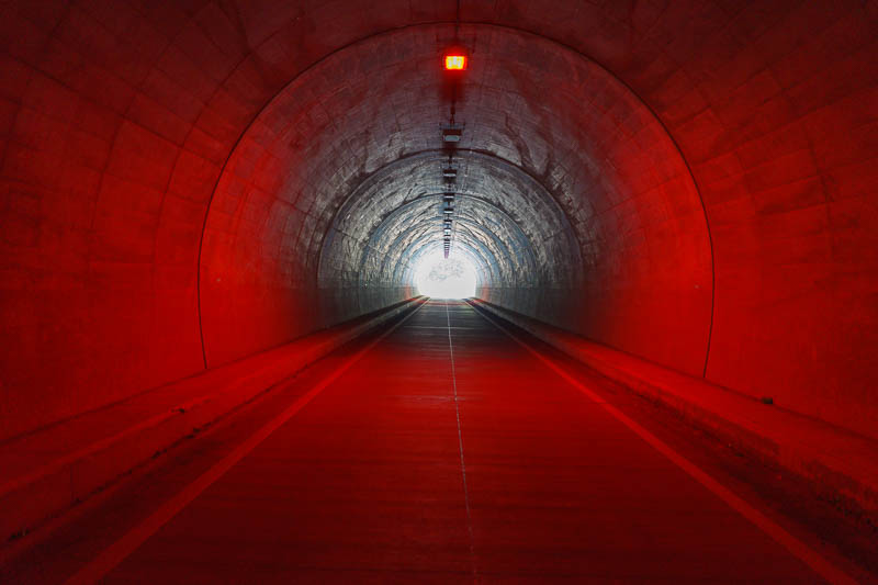 Of course I am back in Japan yet again - Oct and Nov 2018 - The road went through this red lit tunnel to get the blood pumping. I quickly developed some film under the red lights.