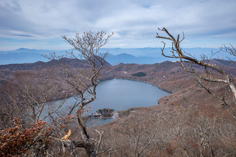 Japan for the 9th time - Oct and Nov 2019 - The lake as seen from above, and so many mountains, and so much smoke.