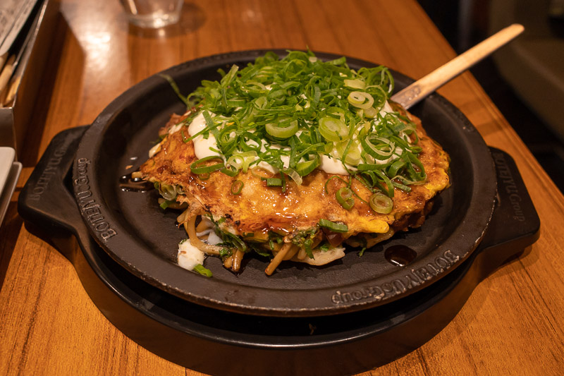 Japan for the 9th time - Oct and Nov 2019 - Flipping things on its head tonight. Dinner is the first photo. Lots of green onions Okonomiyaki.