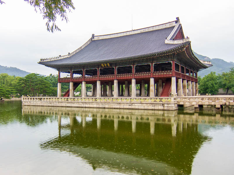 Korea-Seoul-Gyeonbok-Palace-Pho - Building built in a lake.