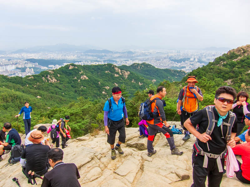 Korea-Seoul-Hiking-Gwanaksan - On top of another summit, check out everyone else in their fancy gear.