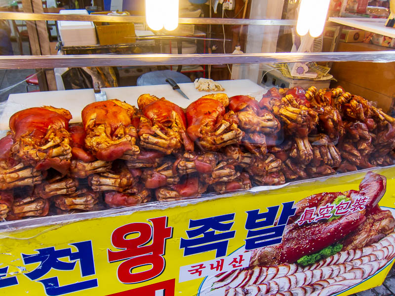 Korea-Seoul-Insadong-Beef - Lots of stores have identical setups to this, I am not sure what part of a pig it is, looks like an alien creature.