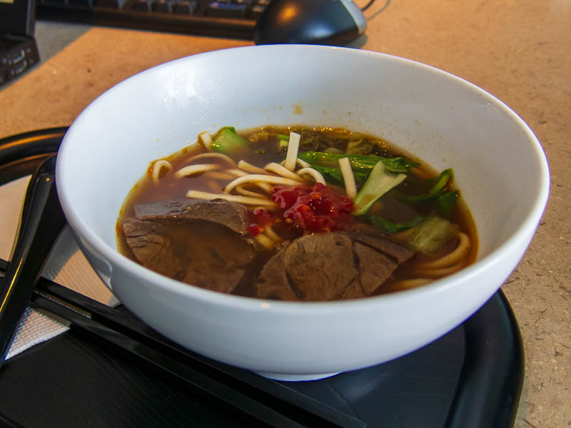 Taiwan-Taoyuan-Airport-Hello Kitty-Beef - My beef noodle soup. This is made inside the Cathay Pacific lounge. Its not the best I have ever had, but I was still very very happy. The best I ever