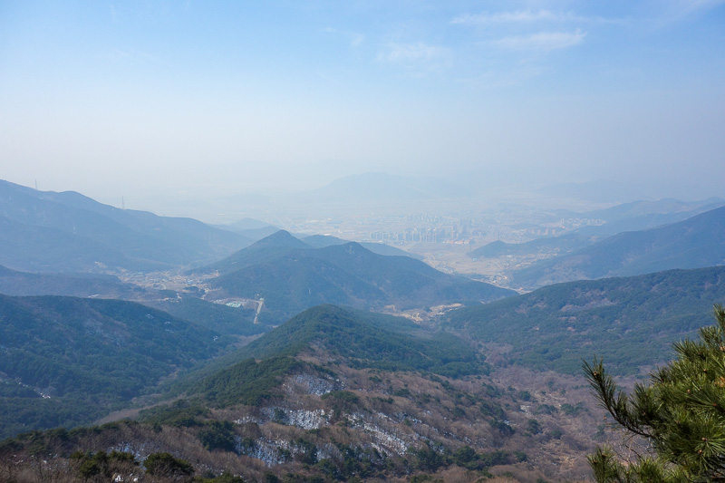 Korea-Daegu-Hiking-Bisuelsan - I think this is about half way up, looking back down from where I had came, and the unnamed new city under construction in the distance. I have pushed