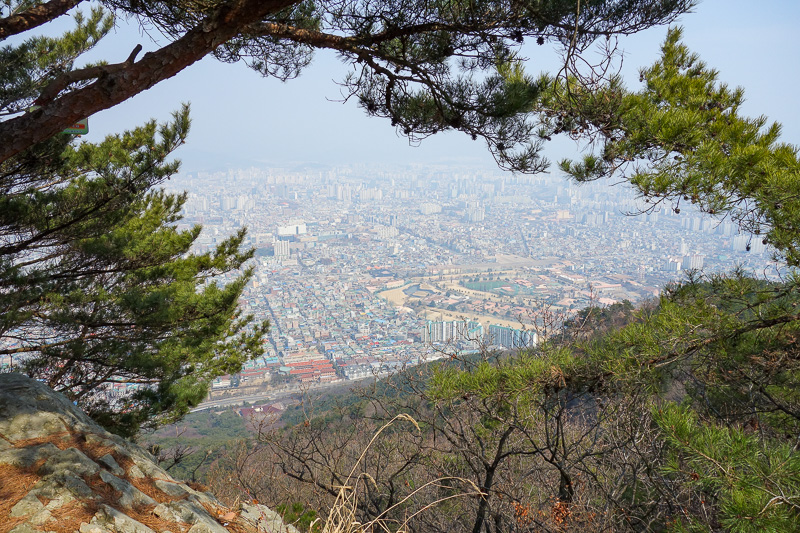 Korea again - Incheon - Daegu - Busan - Gwangju - Seoul - 2015 - About half way up, impressive view of the city below. Daegu is called 'the colorful city' however at the end of winter before trees grow back, its mos