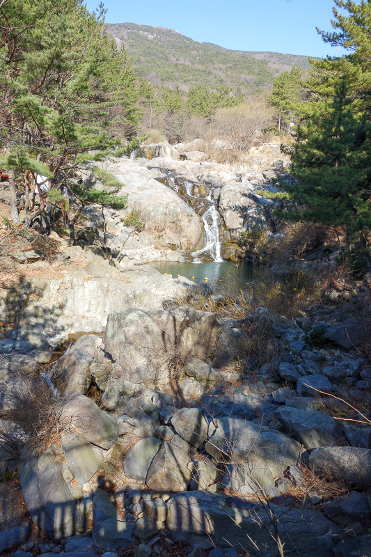 Korea-Busan-Hiking-Hwangnyeongsan - The lower areas of todays hike, basically in a park, featured a few waterfalls. There was no snow or ice at all today.